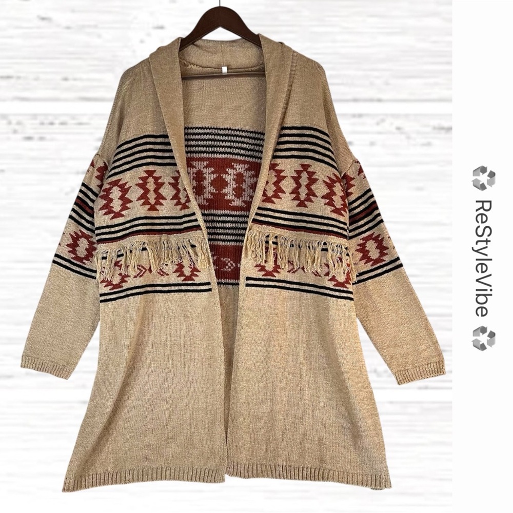 MAURICES Women’s Size 1X Sweater Cardigan Southwest Style Fringe Knit Tunic